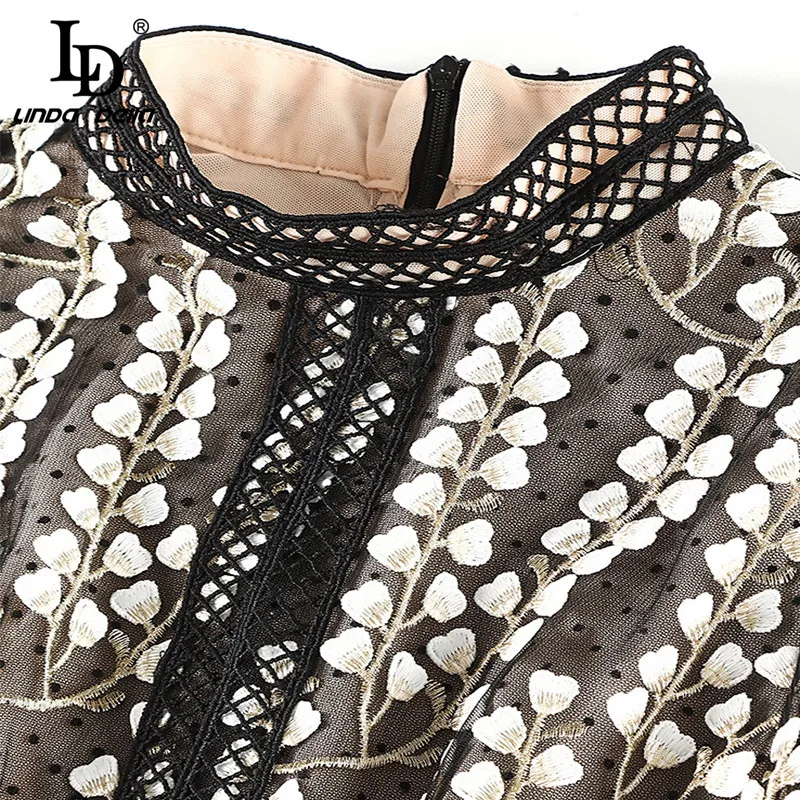 LD LINDA делла весеннее модное подиумное винтажное платье женское черное кружевное платье с 3/4 рукавами и цветочной вышивкой