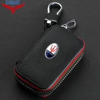 

KUNBABY New Car Styling TopQuality Cow Genuine Leather Car Key Holder Case Bag Car Covers Car Key Bag For Maserati Free Shipping