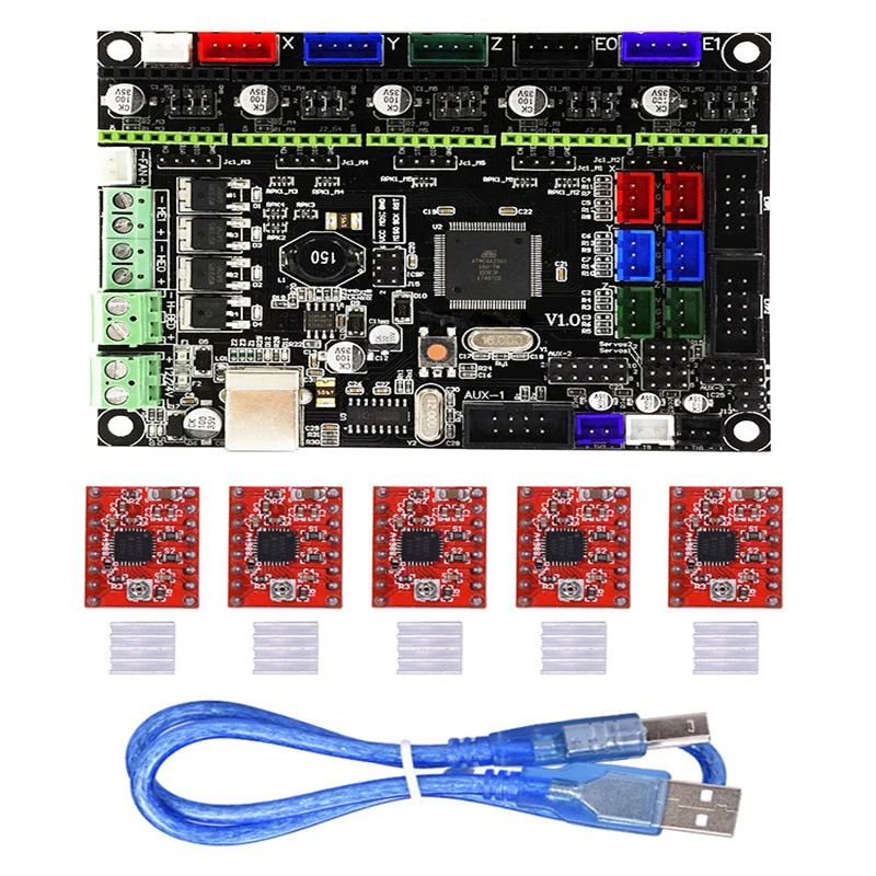 

V1.0 Integrated Controller Mainboard + 5pcs A4988 Stepper Motor Driver Compatible Ramps1.4/Mega2560 R3 For 3D Printer