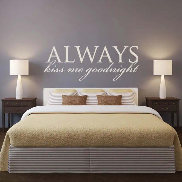 master bedroom headboard wall decal quotes always kiss me goodnight