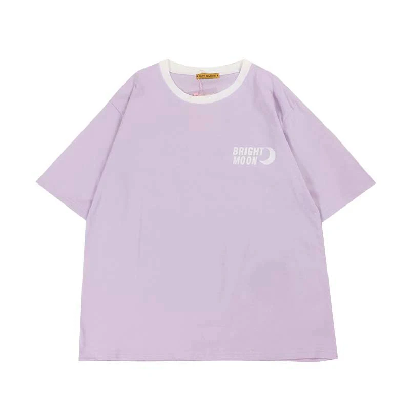 

Korean Fashion Perppy Style Women Summer T-shirt O Neck Loose Ladies Tee Shirt Tops Short Sleeve Moon Printed Letters T Shirt