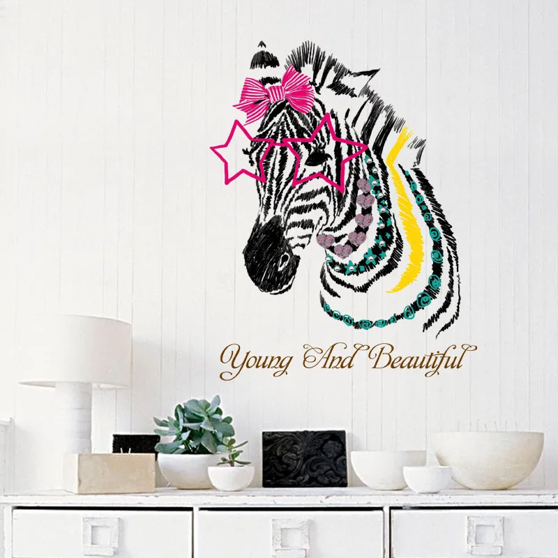 Love dressed zebra wall sticker young and beautiful zebra avatar
