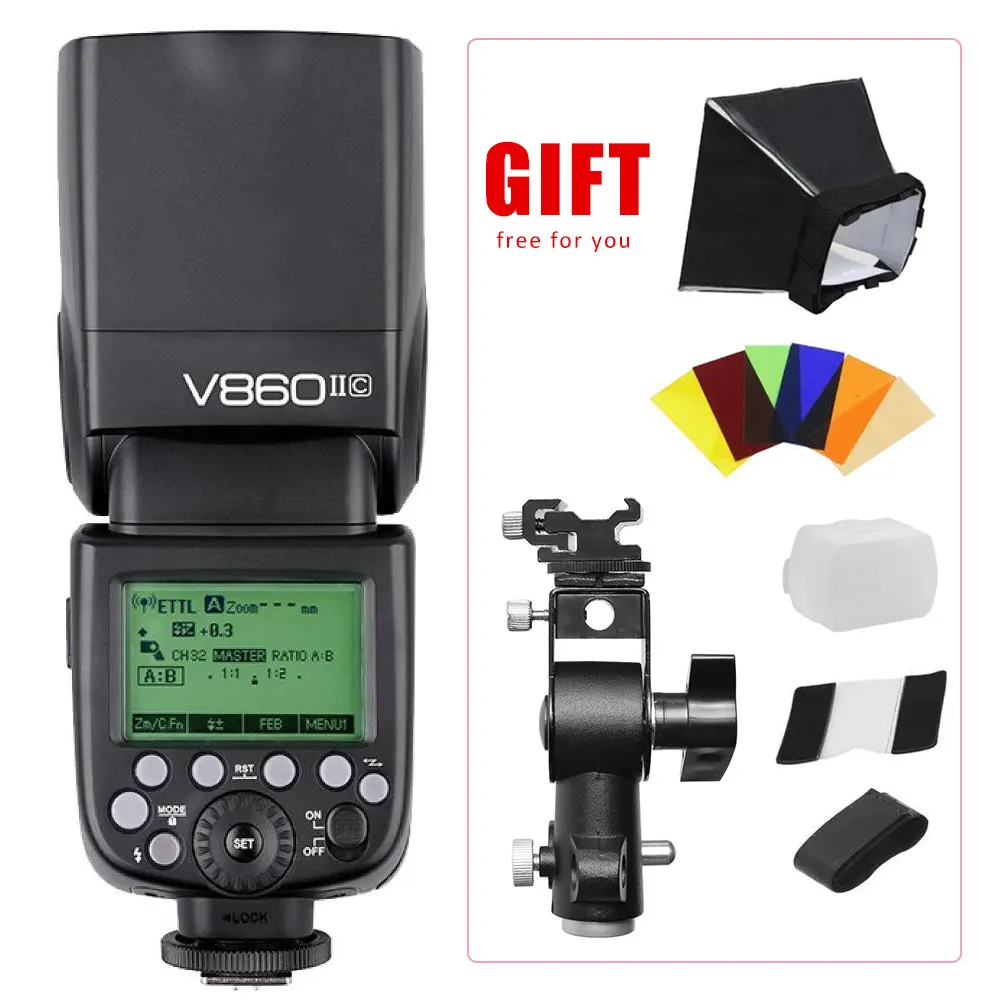 

Godox V860II-C/N/S/O/F TTL Wireless HSS 2.4G Li-ion Flash Speedlite with Type D Hot Shoe Bracket for Canon Camera (FREE GIFT)