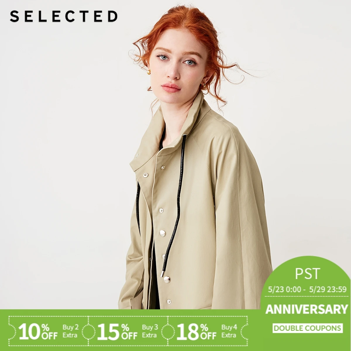 

SELECTED Women's Cotton-blend Assorted Colors Stand-up Collar Belt Wind Coat S|419121510