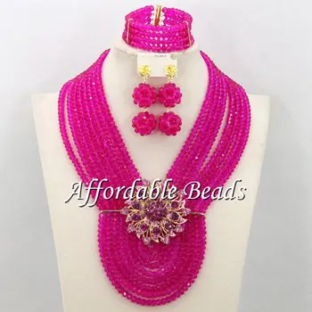 

Fuschia Nigerian Crystal Beads Set Charming African Wedding Jewelry Sets New Arrival Free Shipping ABC063