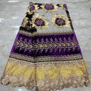 

6 colors high quality African French net lace fabric with 3d flowers and stones smooth velvet lace fabric for party dress VIC03