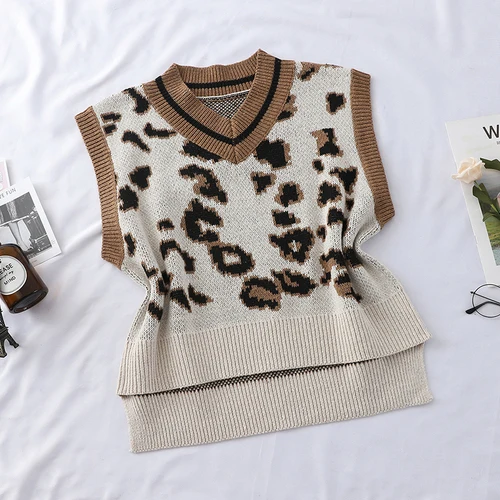 Leopard Print Bow V-neck Vest