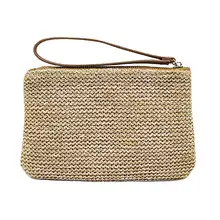 AUAU-Женская Ручная соломенная сумка на запястье, летняя пляжная морская Сумочка, коричневая большая
