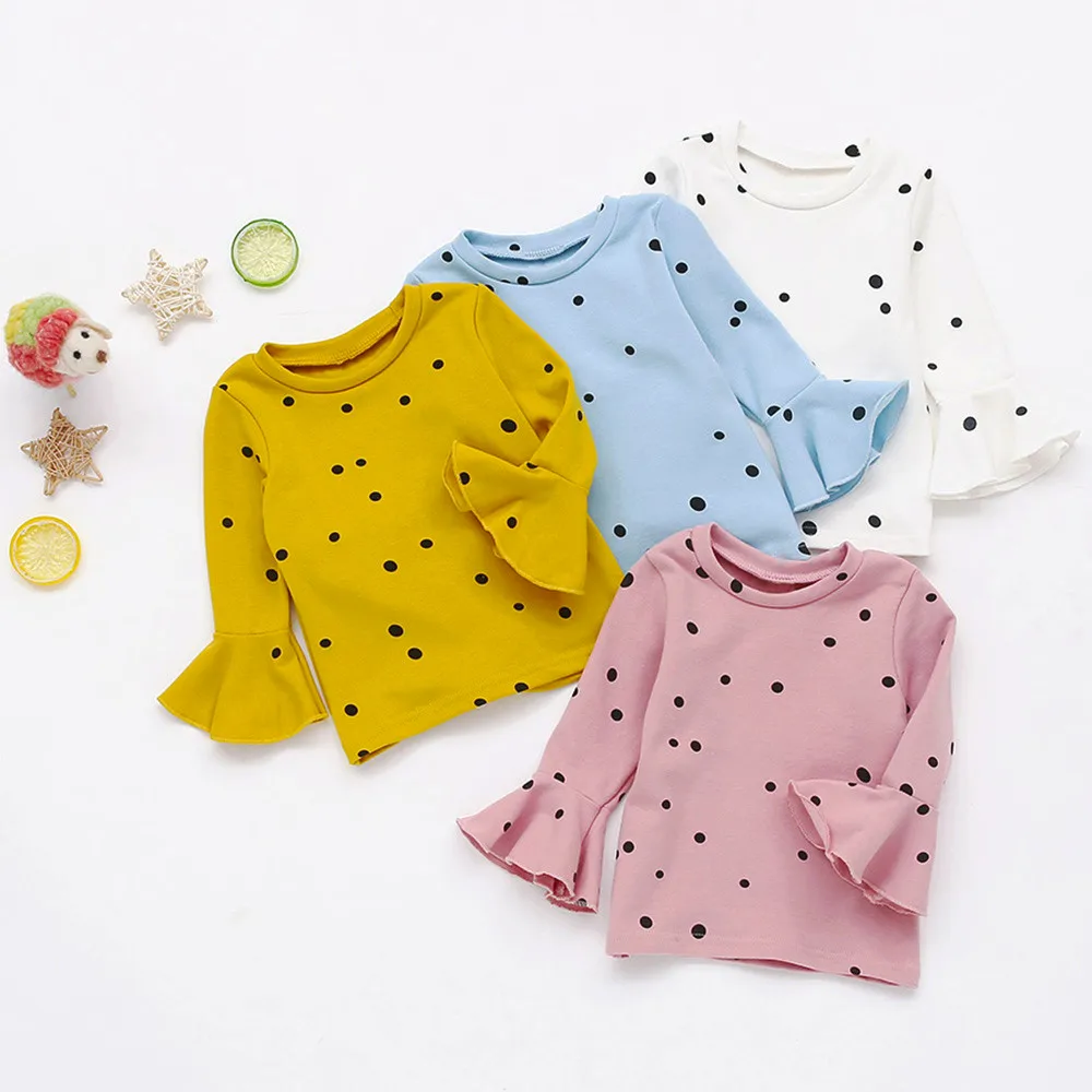 

MUQGEW 2019 Hot Sale Baby Girls Soft Long Sleeve Dot Soft Toddler Kids Tops Shirt Clothes Dropshipping Baby Clothes