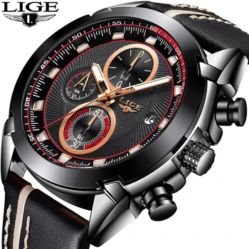 

LIGE New Men's Fashion Business Top Brand Luxury Quartz Watch Men's Military Waterproof Sports Casual Leather Watch Montre Homme