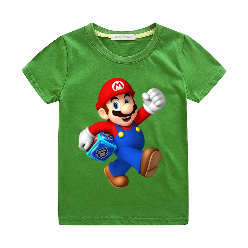 Детская одежда с рисунком из мультфильма с изображением Марио футболки костюм хлопковые футболки Детская летняя одежда для мальчиков и девочек короткий рукав Детская Футболка Топ ZA031 - Цвет: Green T-shirts