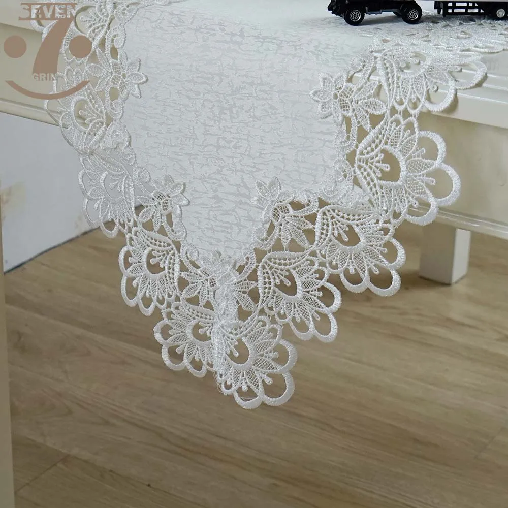 Free Shipping Dining Banquet Coffee Table Decorative Embroidered White Colour Table Runner