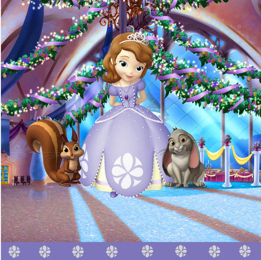 

8x8FT Sofia Princess Flowers Garland Hall Animal Friends Crown Custom Photo Studio Backgrounds Backdrops Vinyl 240cm x 240cm