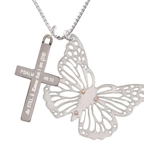 Acrylic Cut Out Butterfly Mirror - Be Still and Know - Cross Necklace (1)
