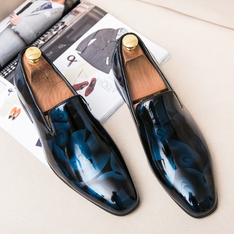 cool flowers print patent leather men shoes luxury italian brand camouflage male footwear mixcolors glossy oxford shoes for men (12)