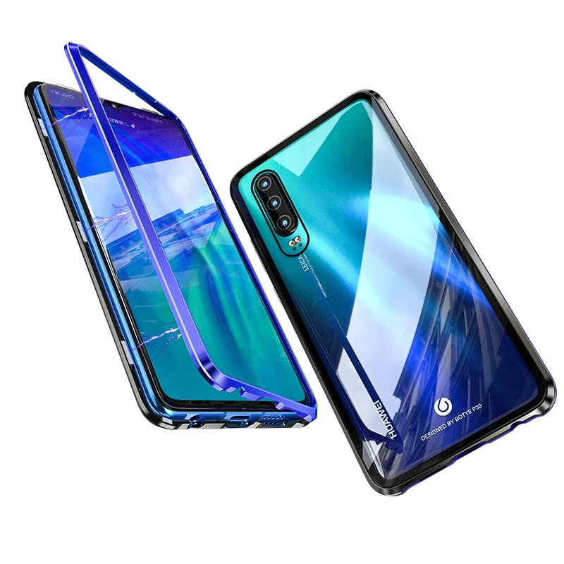 Магнитный металлический чехол для huawei P30 Pro Чехол-книжка Роскошный Металлический стеклянный противоударный алюминиевый бампер чехол для huawei P 30 Lite чехол