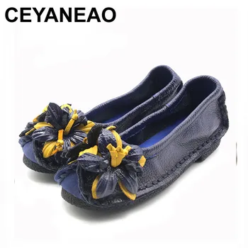 

CEYANEAO 2018 Loafers Women's Flat Shoes Woman Genuine Leather Handmade Soft Comfortable Flats Shoes For Summer Made In China