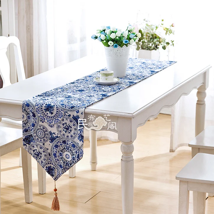271 Китайский Синий Печатный стол для обеденного стола коврик орнамент 30*180 см Обратный Оптом
