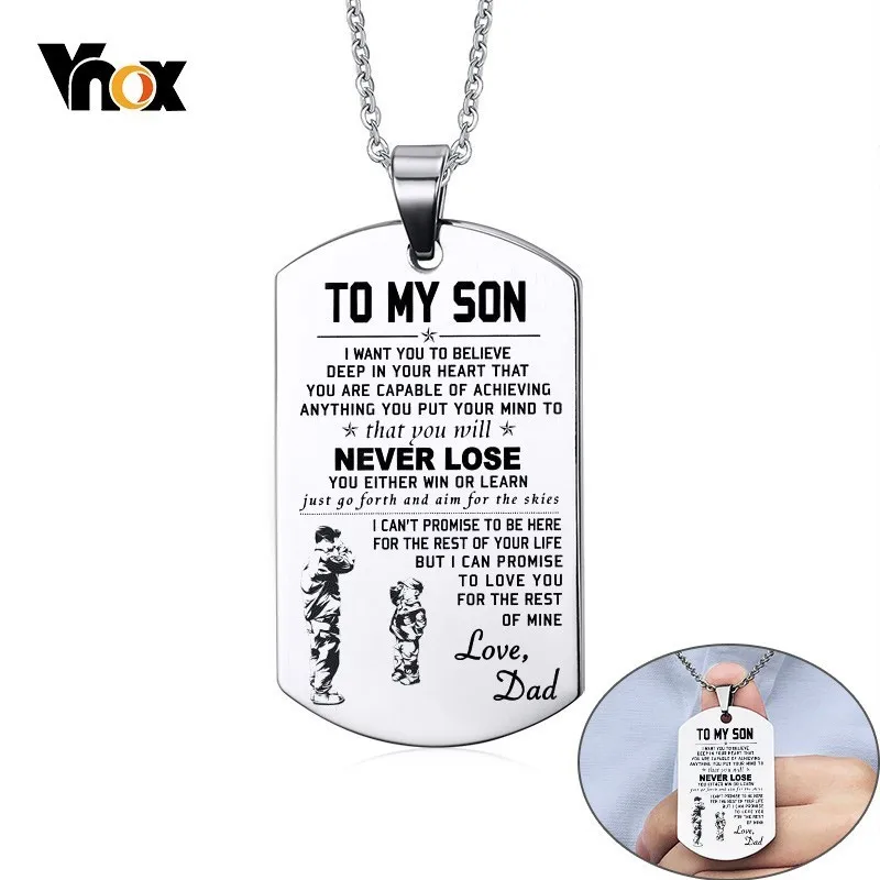 

Vnox TO MY SON Stainless Steel Pendant Necklaces Free Engrave Name Love Dad ID Tag Necklaces Customized Logo Male Jewelry