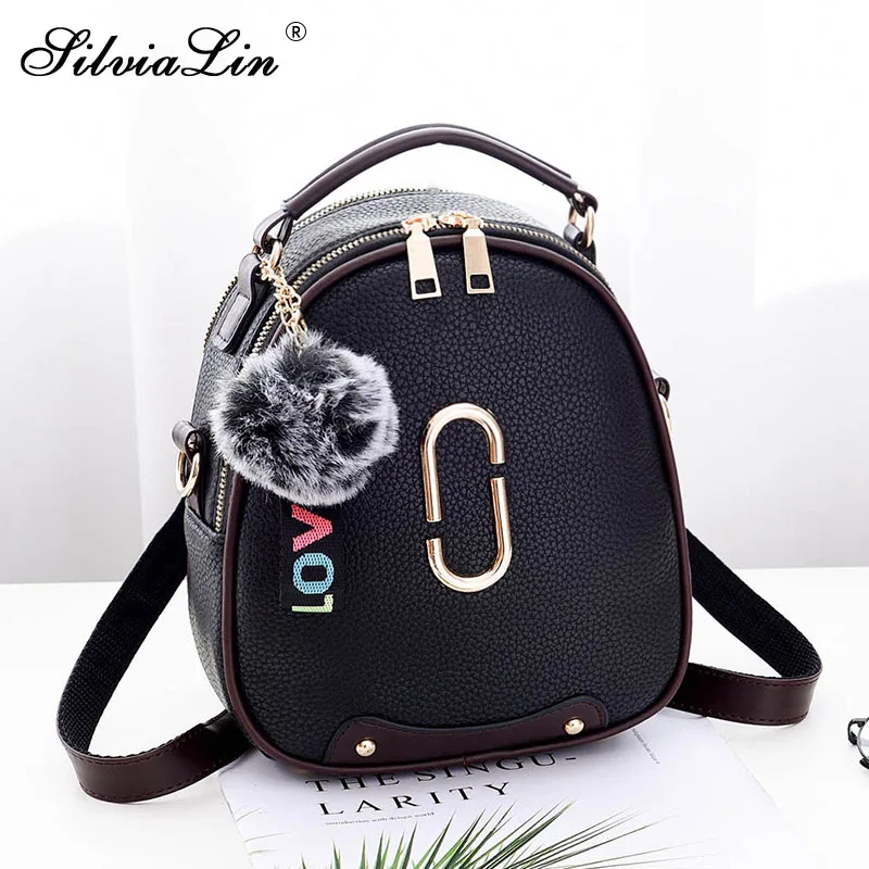 

SilviaLin Brand Women Solid Totes Mini Hair Ball Ornaments Circular Hotsale Lady Purse Shoulder Messenger Crossbody Bags