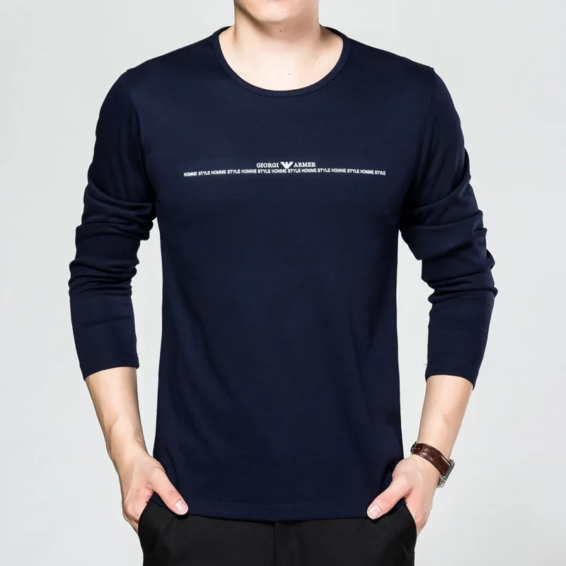 

New arrival 2018 Spring Men Casual Cotton O Neck long sleeve T-shirt men's Tops Tees men's clothing 7108
