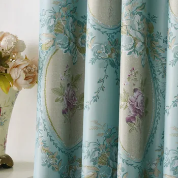 

The Blue Shading Curtain Fabrics European Pattern Simple Modern Curtains for Living Dining Room Bedroom Window