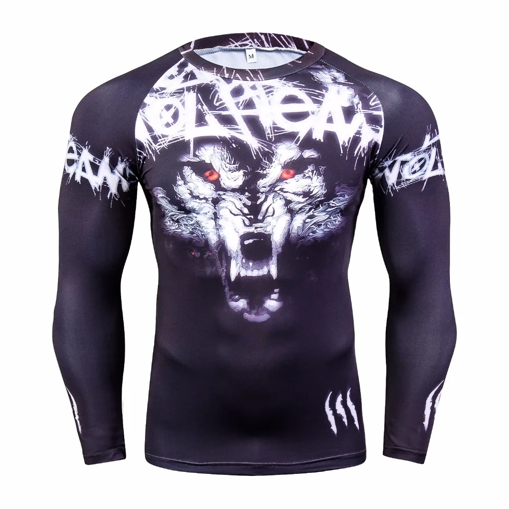 Mens Fitness Cool Wolf 3D Prints Long Sleeves T Shirt Men