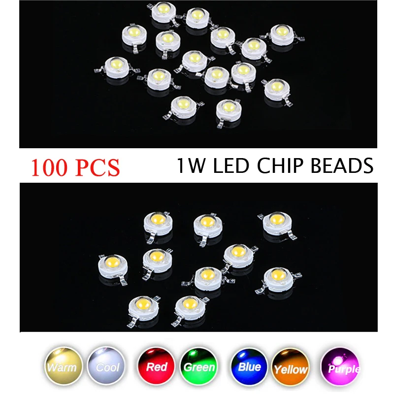 

100pcs Wholesale LED COB Chip Beads Lights 1W High Power SMD DIY Diodes Chip LED Bulb White Red Blue