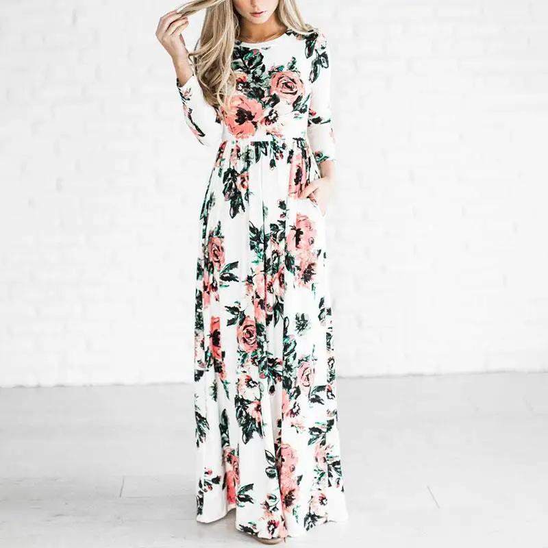 2017 Plus Size Woman Floral Printed Maxi Dress Floor-Length Summer Dresses Female O-neck Long Dress Beach Wear Party Boho Dress plus-floral-dress : image 2017 Plus Size Woman Floral Printed Maxi Dress Floor-Length Summer Dresses Female O-neck Long Dress Beach Wear Party Boho Dress plus-floral-dress