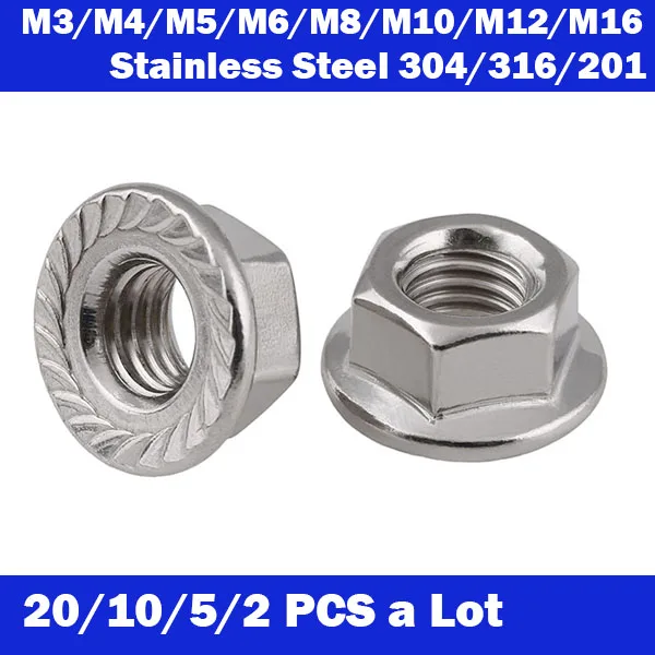 

10/2 pcs a lot DIN6923 M3 M4 M5 M6 M8 M10 M12 M16 304 Stainless Steel Hexagon Flange Nuts Pinking Slip Locking Lock Nut HW015