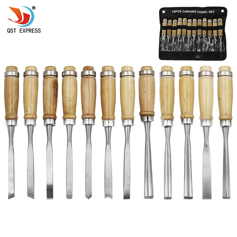

12 Piece 8" inches Wood Carving Hand Chisel hand set Tool Set Woodworking Professional New
