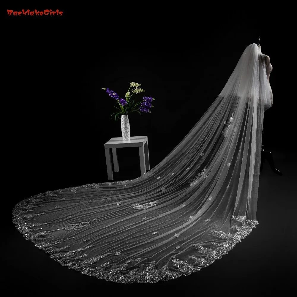 

New Patten Bridal Veil Appliques Edge White And Ivory 3*4 Meters Wedding Veils with Comb 2018 Newest Wedding Accessories