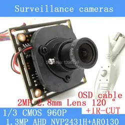 1.3MP 1280*960 1200TVL AHD 960 P мини модуль камеры ночного видения 1/3 "CMOS 2,8 мм широкоугольный 120 градусов CCTV камера OSD кабель