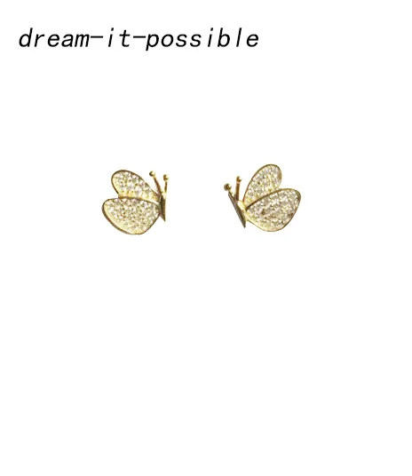 

Dream-it-possible woman handmade Cute Animal Insect Print Word Zircon luxury Sterling Silver unique butterfly earrings Factory