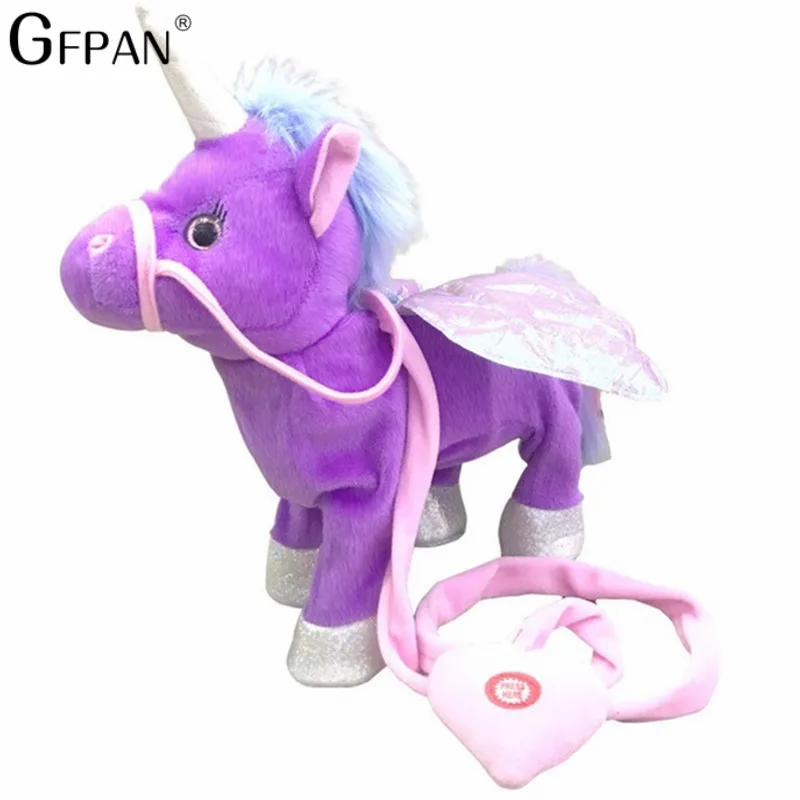 Hot Toys 35cm Electric Walking Unicorn Plush Toy Stuffed Animal Toy Electronic Music Unicorn for Children Christmas Gifts