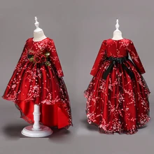 Длинное платье для девочек на свадьбу; элегантное детское платье с цветочным принтом; темно-красные праздничные платья принцессы с цветами; костюмы