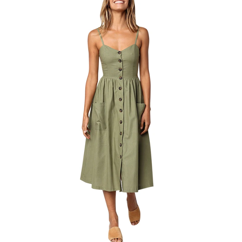 

Aswinfon Woman Summer Dress with Straps Knee-Length Sleeveless Sexy Beach Dress