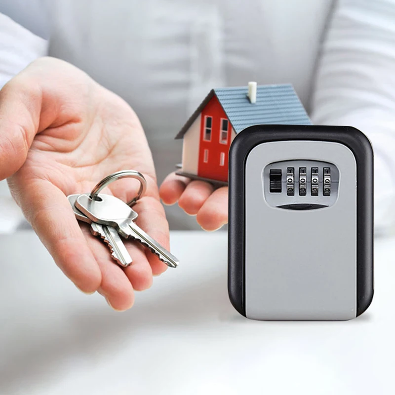 

4-Digit Password Outdoor Key Safe Box Alloy Keys Storage Boxes Padlock Key Security Organizer Wall Hanging Lock Storage