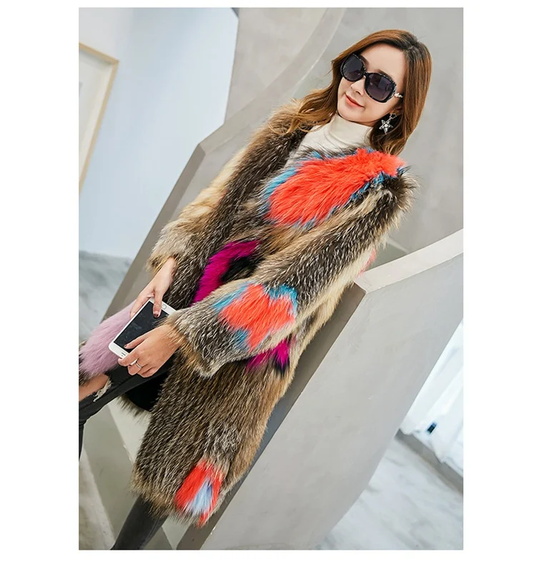 women real knitted fox fur coat long (9)