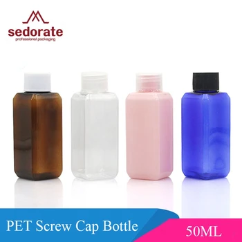 

Sedorate 20 pcs/Lot PET Empty Bottles 50ML Square Plastic Refillable Bottles With Screw Cap Lotion Travel Containers JX136