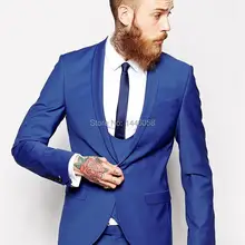 Мода Slim Fit Для мужчин костюмы с брюками мужской, свадебный костюм Королевский синий смокинг для жениха для Для мужчин(пиджак+ брюки+ жилет+ галстук-бабочка