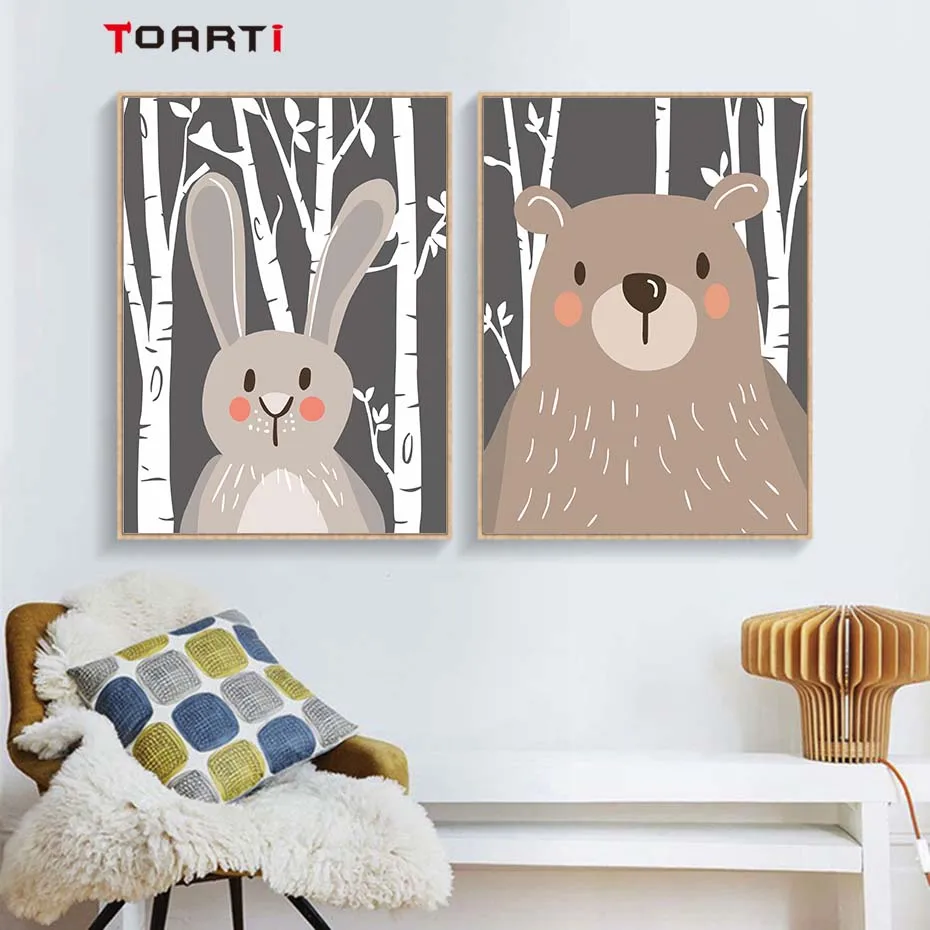 woodland animal bear rabbit fox gray  (2)