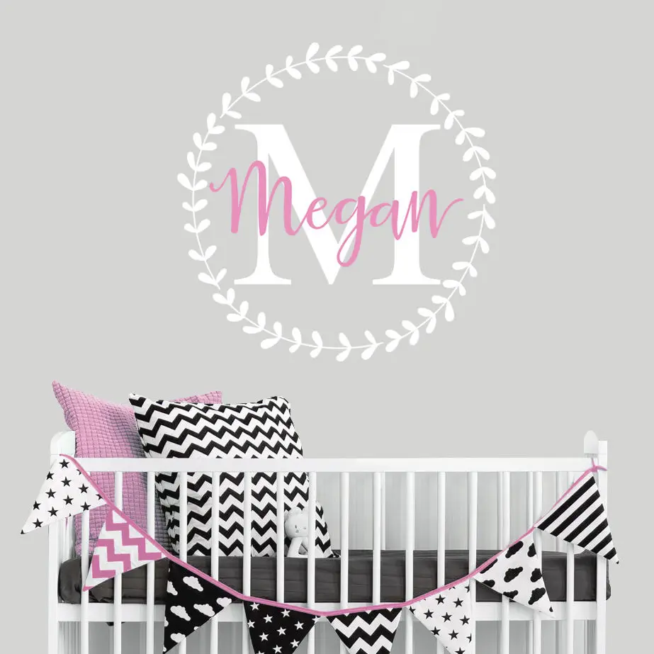 

Nursery Custom Monogram Initial Name Logo Girls Bedroom Wall Decal Removable Perosonalised Name Wall Sticke Home Art Decor AY408