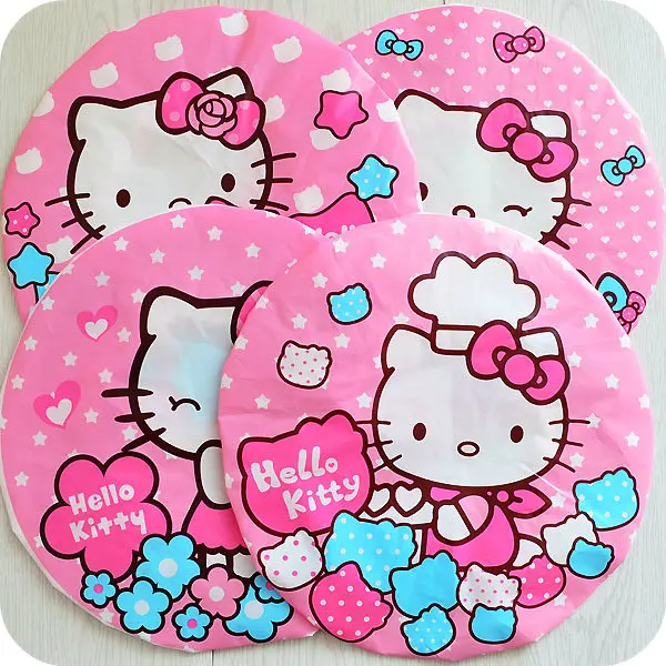 

Kawaii Pink Kitty Cat Waterproof Shower Cap Beauty Town Beauty Care Accessories Shower Caps Hotel Shower Hat .Party favor