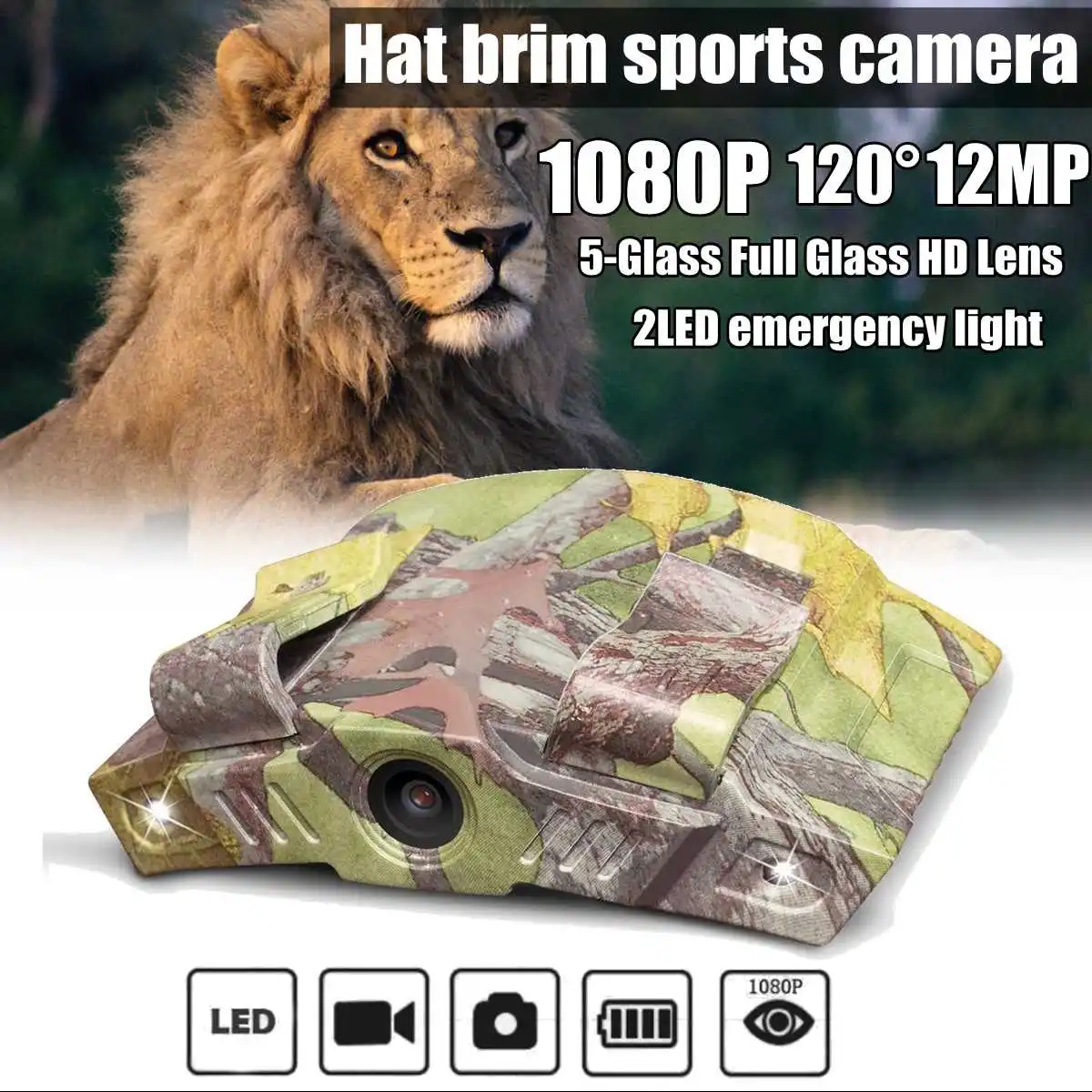 

HD 1080P Cap Hat Brim Clip Action Sport Camera Recorder Outdoor Hunting Camping night version with LED light