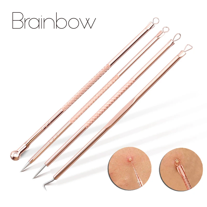 Brainbow 4 шт./кор. игла для удаления прыщей Blackhead жидкость снятия пинцет из розового