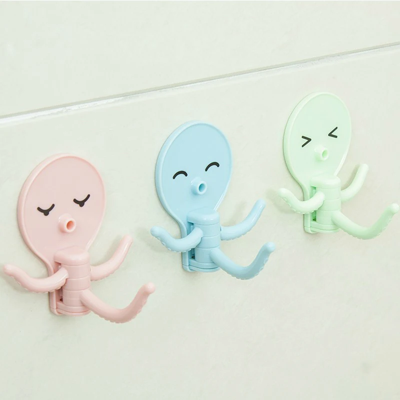 3Pcs Creative Cute Octopus Sticker Hooks Keys Jewelry Kitchen Sundries Hanging Holders for Fridge Cupboard Bathroom Wall 3 hooks