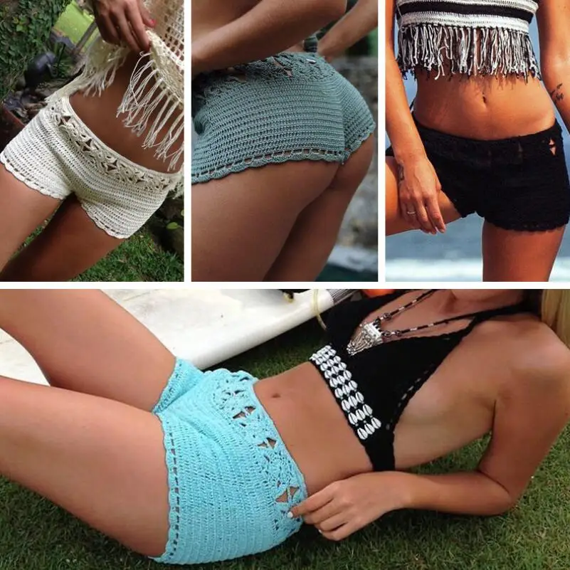 Summer Women Hots Pants Stretch Waist Beach Hollow Swimsuit Shorts