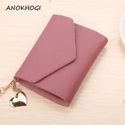 Новое поступление короткий бумажник для Для женщин одноцветное мини внахлест бумажники портмоне держатель для карт Мода сердце Ленточки