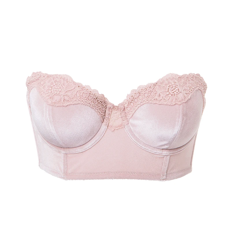 DOBREVA Women's Velvet Lightly Padded Underwire Bandeau Strapless Bra